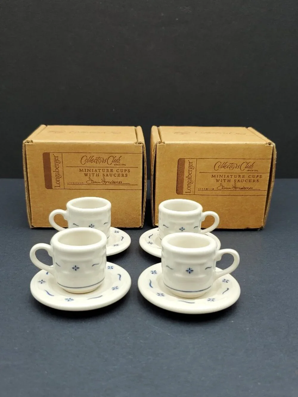 Longaberger Collectors Club Miniature Cups & Saucers Classic Blue Mini Tea Set